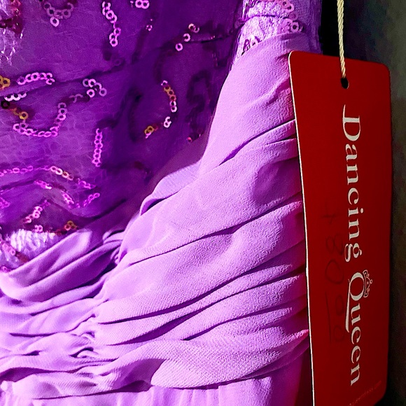 Strapless lavender purple sequin short dress with chiffon overlay, PARTY DRESS - Picture 5 of 9